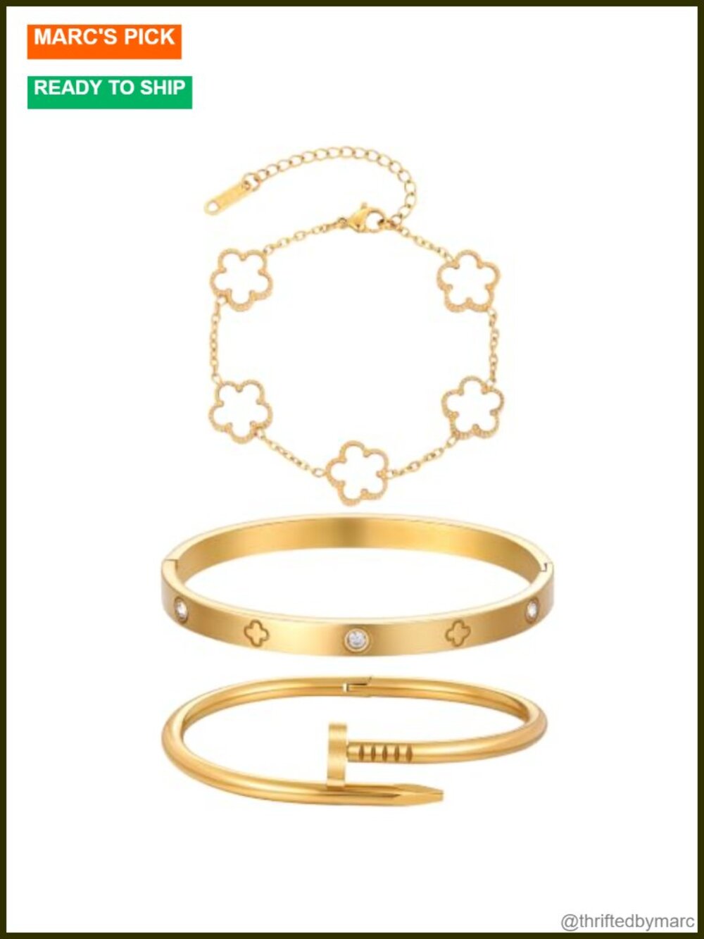 14K Gold Plated Stainless Steel Stackable Bangle Cuff Bracelet Set Waterproof